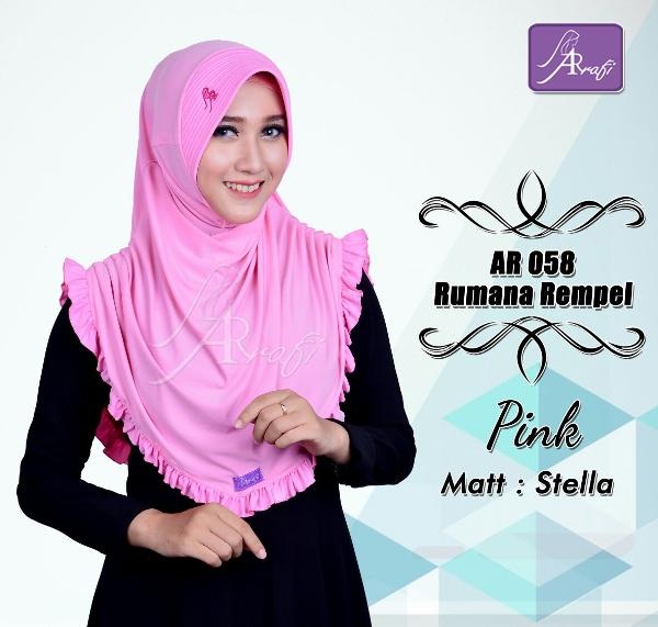 Jual Jilbab instan Arrafi Rumana Rempel warna Pink AR58p Best Seller Branded Hijab Kerudung Khimar murah